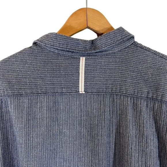 Vans Mens Button Up Shirt Large Blue White Striped Front Pocket Logo 100% Cotton - Picture 8 of 8